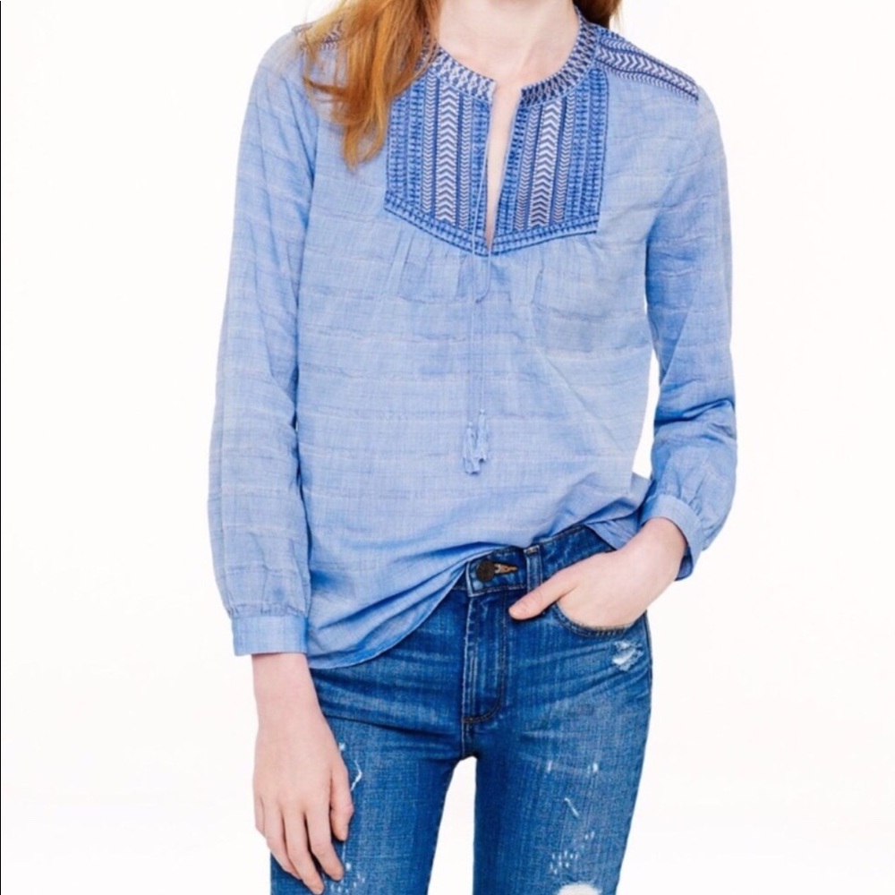 J.crew embroidered blue pleasant top